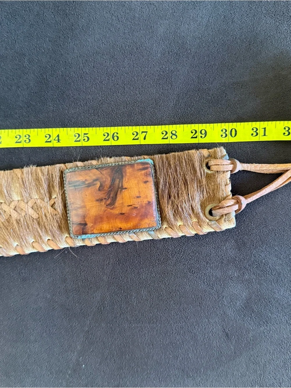 Cow Hide Leather Belt with Wood detail